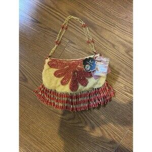 NWT Vintage IN’s Hand Beaded Purse Salmon Gold